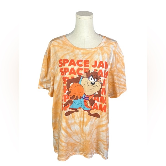 Space Jam Tops - Space Jam Orange & White Tie Dye‎ Crop Top with the Tazmanian Devil (Size 3X)